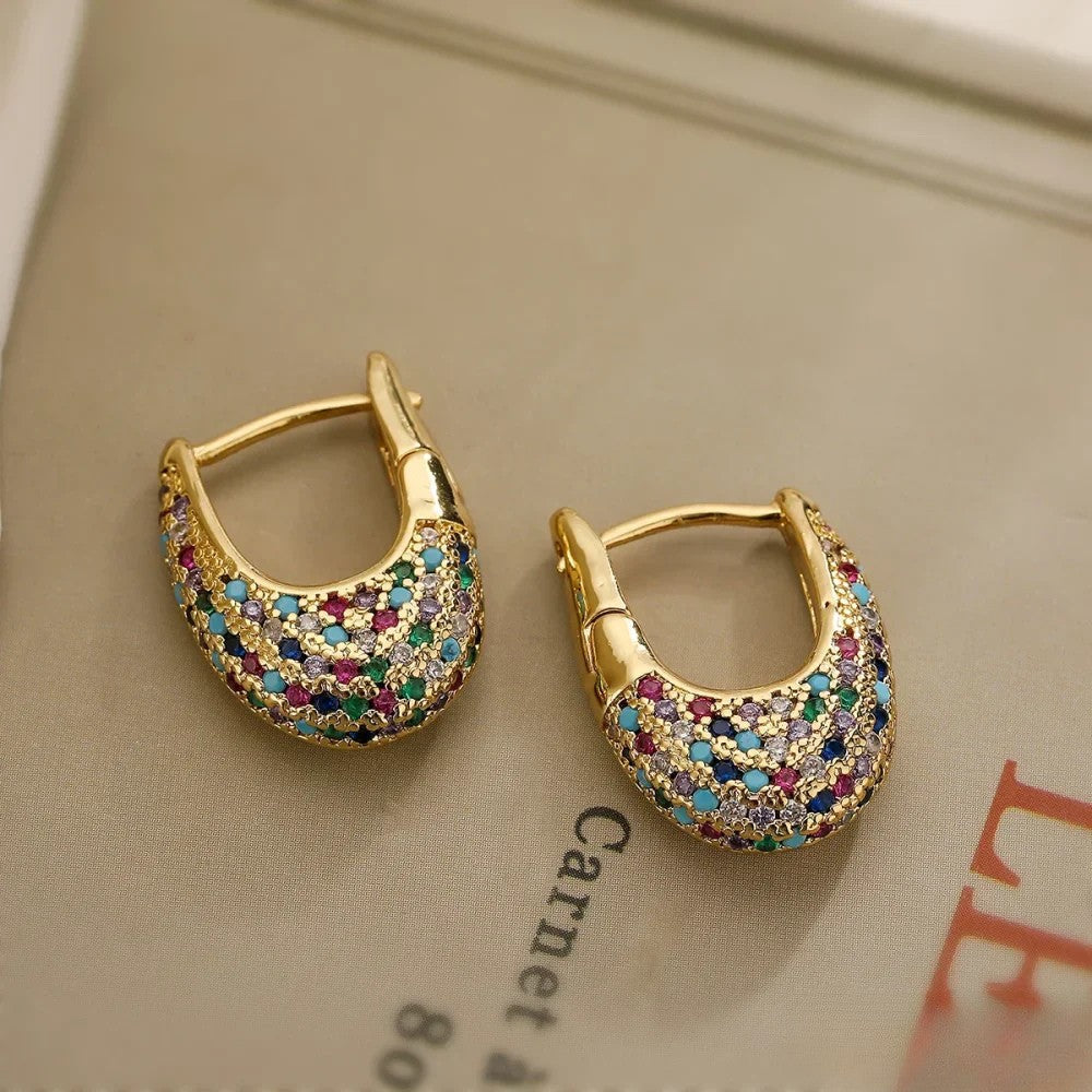 Colorful earrings in inlay design