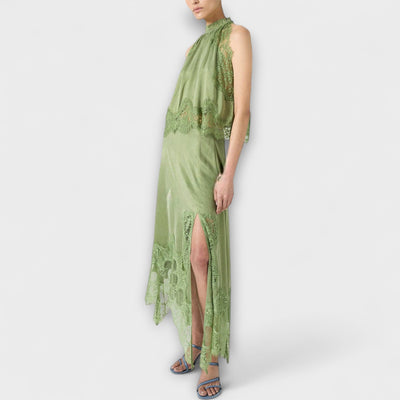 Kaia - Satin Blouse with Lace Trim and Pleated Neckline Set