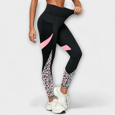 High-Waisted Training Pants with Leopard Print