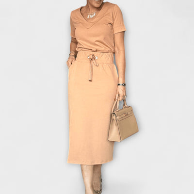 Danielle - Elegant V-Neck Top with Skirt